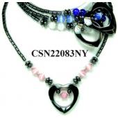 Assorted Color Cat's Eye Opal Beads Hematite Heart Pendant Chain Choker Fashion Necklace